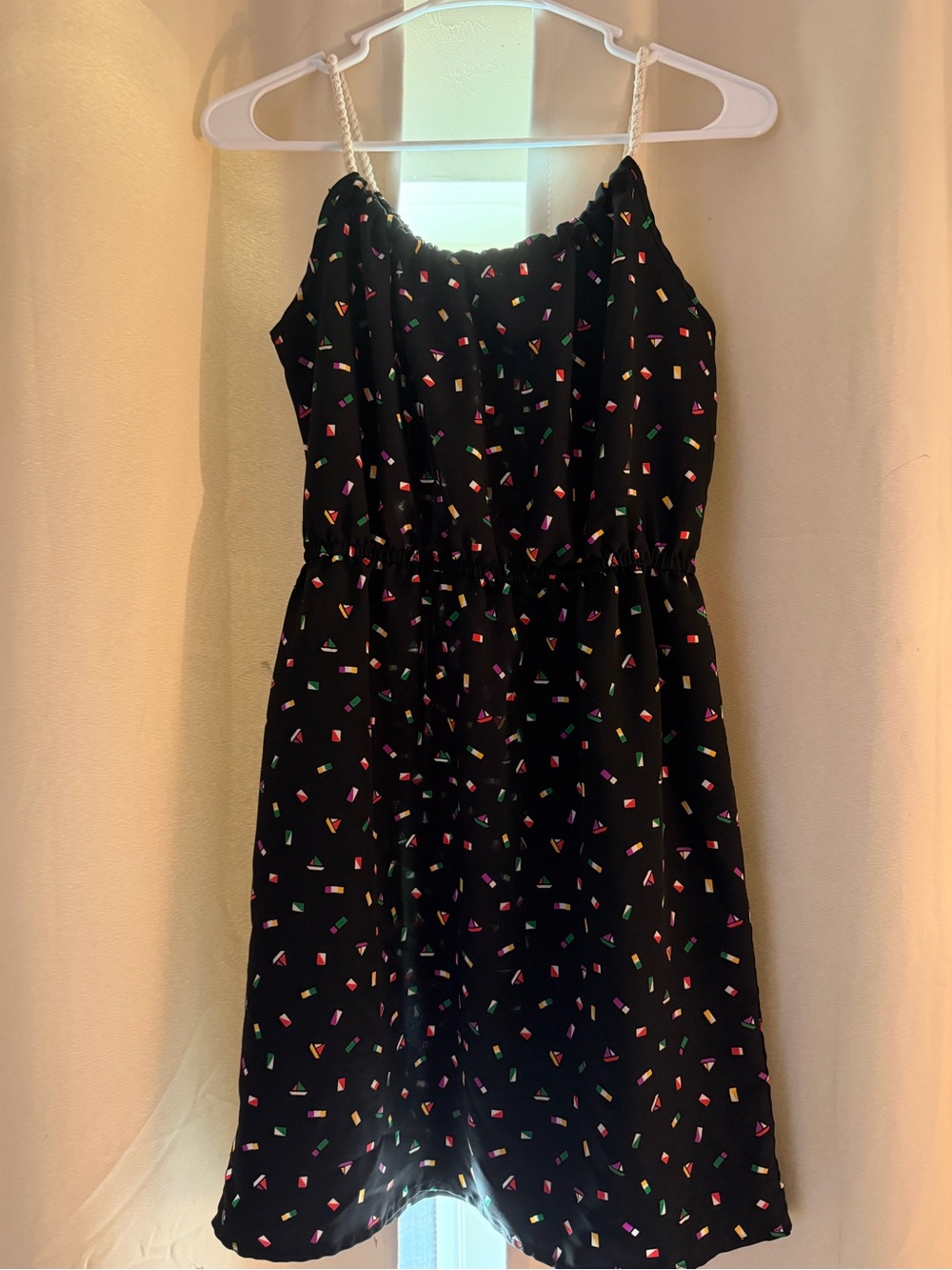 one clothing Black Sundress with Multicolor Confetti Print